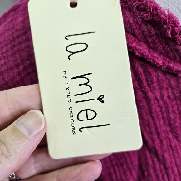 LA MIEL Pink Gauze Henley The Molly Top Size Medium - Picture 6 of 10